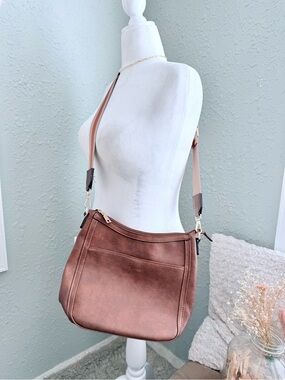 Metallic Rose Brown Leather Crossbody Bag